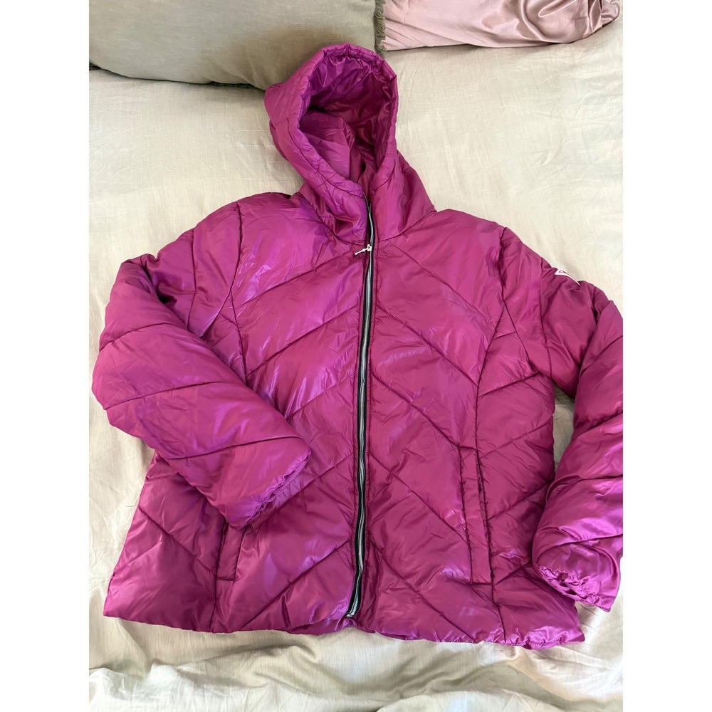 Guess Y2K Purple Puffer Jacket Women's Hooded Quilted Coat Winter Outerwear